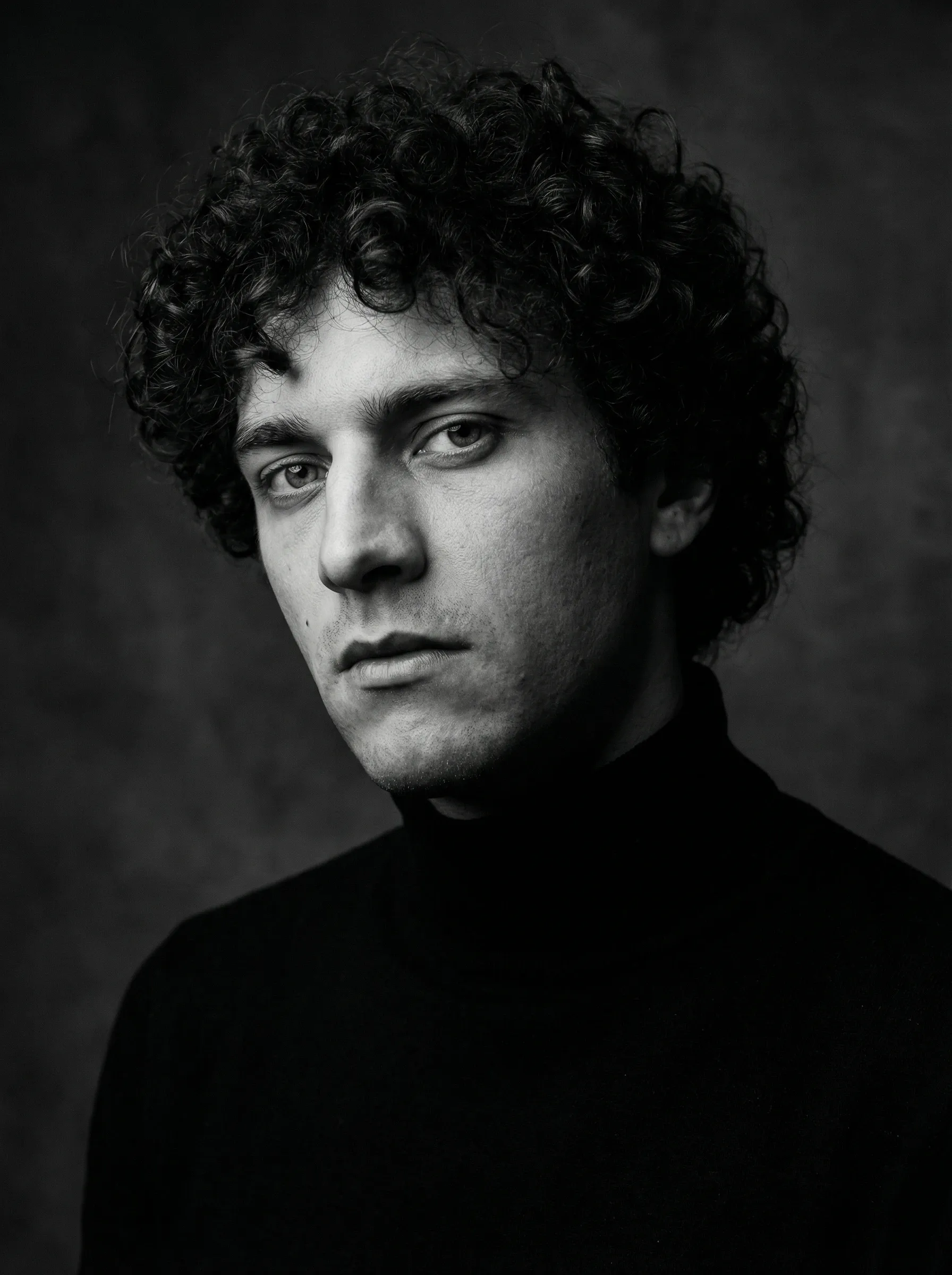 Actor in expressive sweater with casting studio backdrop